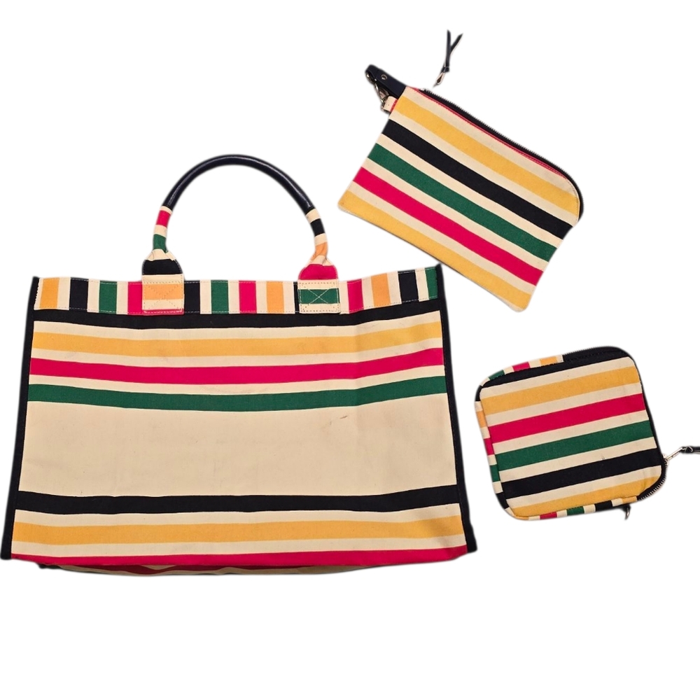 3-Piece Striped Multicolor Tote Bag Set